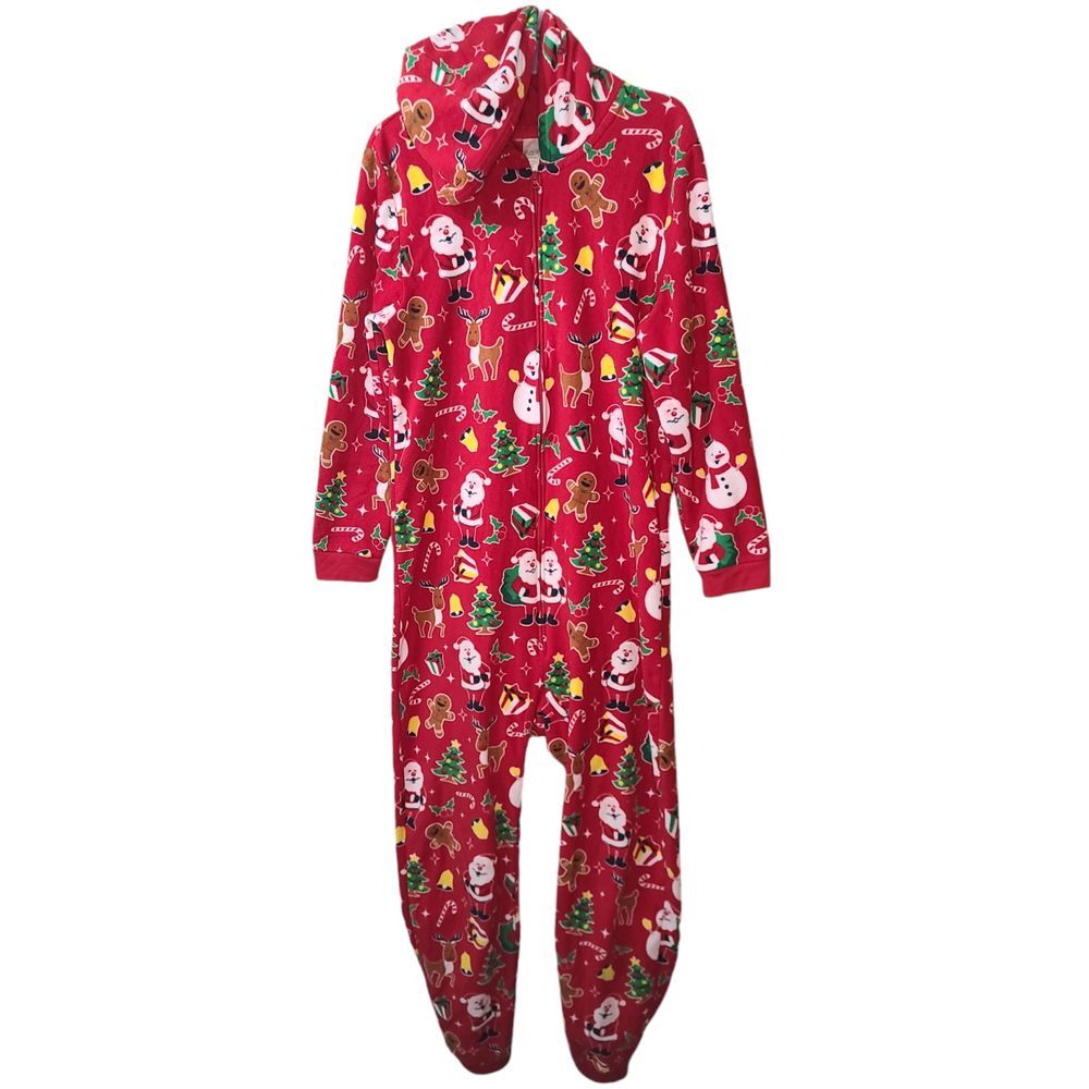 Festive Christmas Fleece Pajama with Santa Snowman Print Holiday Loungewear